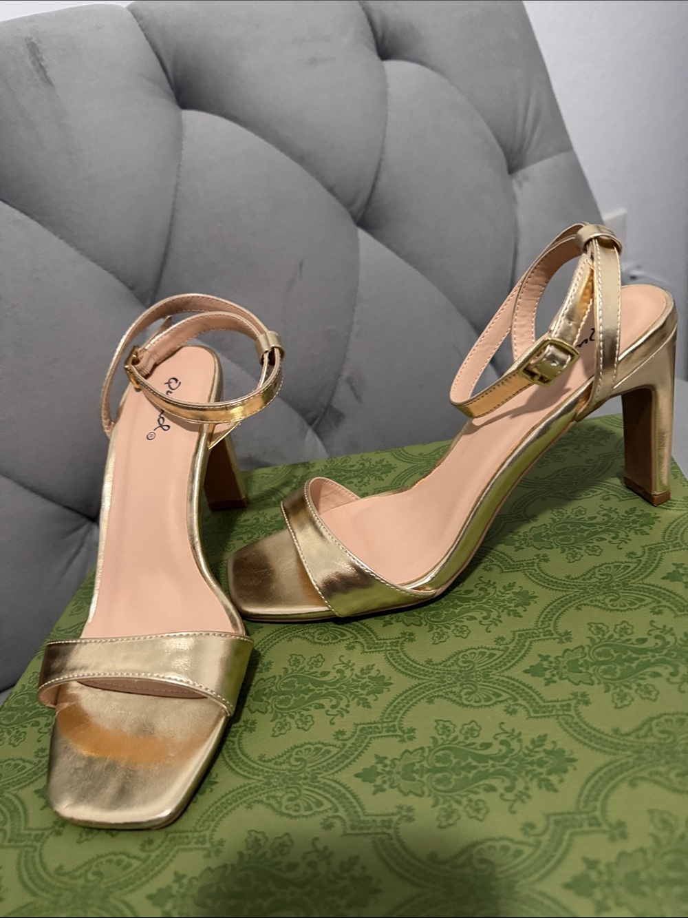 Gold Ankle-Strap Block Heel Sandals - Women